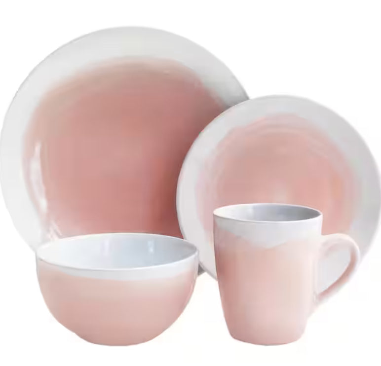 16-Piece Pink/White Oasis Dinnerware Set