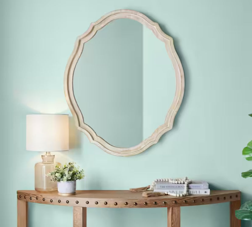 24 in. W x 29 in. H Medium French Country Oval Natural Wood Ornate Framed Mirror