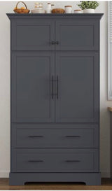 TOPMAX Grey Farmhouse Kitchen Pantry with Pull-out Trays & Cake Pan Storage