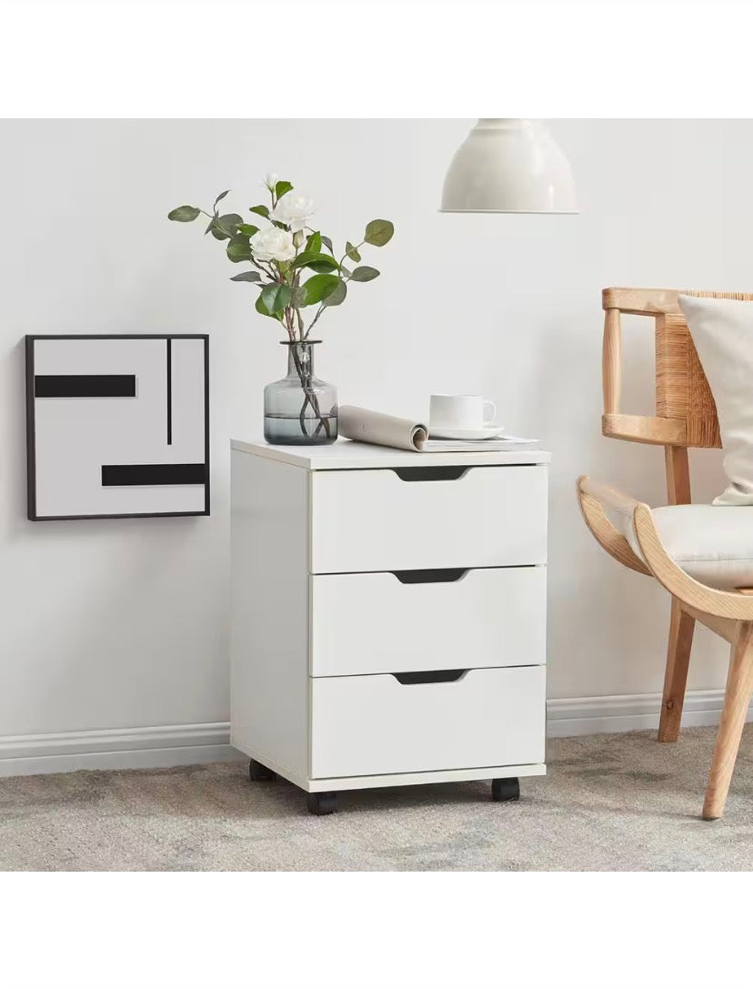 White 22 in. H Accent Cabinet Office Storage Cabinet with 3-Shelves and Casters