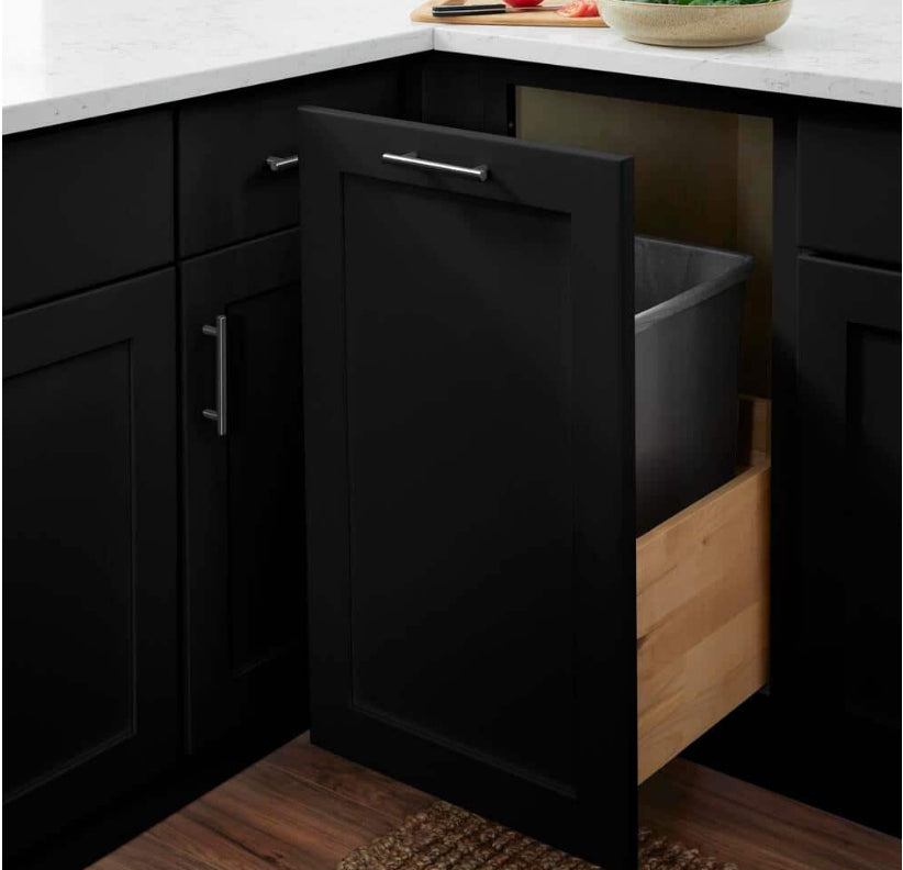 Avondale 18 in. W x 24 in. D x 34.5 in. H Ready to Assemble Plywood Shaker Trash Can Kitchen Cabinet in Raven Black