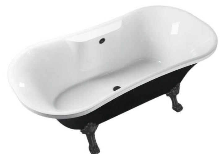 68 in. Acrylic Clawfoot Non-Whirlpool Bathtub in Glossy Black With Brushed GunMetal Clawfeet And Brushed GunMetal Drain