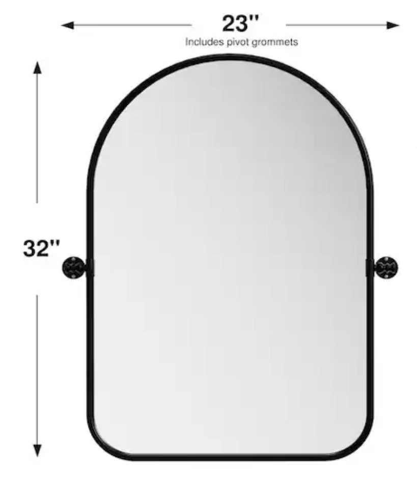 23 in. W x 32 in. H Arched Black Framed Wall Mirror Round Corner Bathroom Vanity Mirror