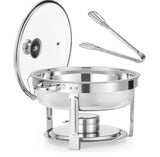 6 qt. Stainless Steel Round Chafing Dish Buffet Set for Catering with Glass Lid Holder