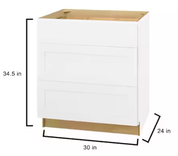 Avondale Shaker Alpine White Ready to Assemble Plywood 30 in Drawer Base Kitchen Cabinet (30in W x 24in D x 34.5in H)