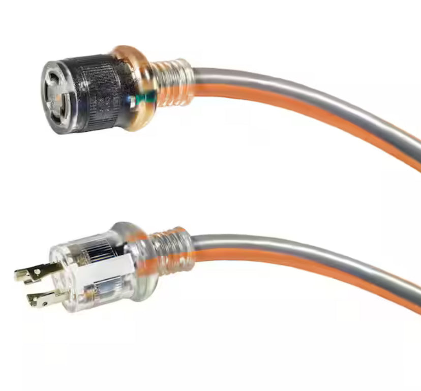 25 ft. 10/4 Heavy Duty Outdoor L14-30 Amp Generator Extension Cord with Lighted End, Orange/Grey