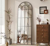 24 in. W x 65 in. H Modern Arched Metal Framed with Grids Black Full Length Wall Mirror