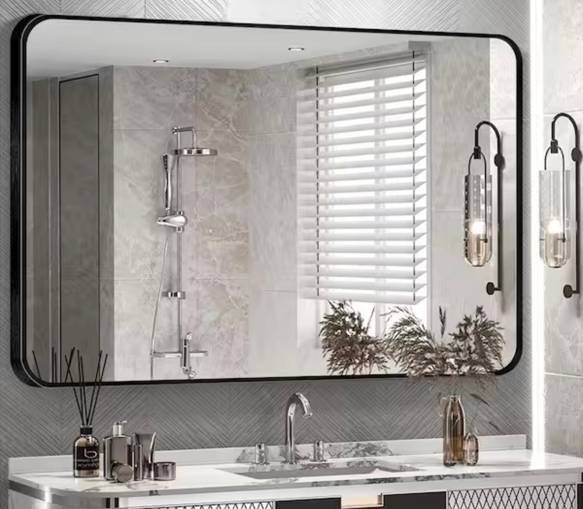 30 in. W x 40 in. H Black Vanity Rectangle Wall Mirror Aluminum Alloy Frame Bathroom Mirror