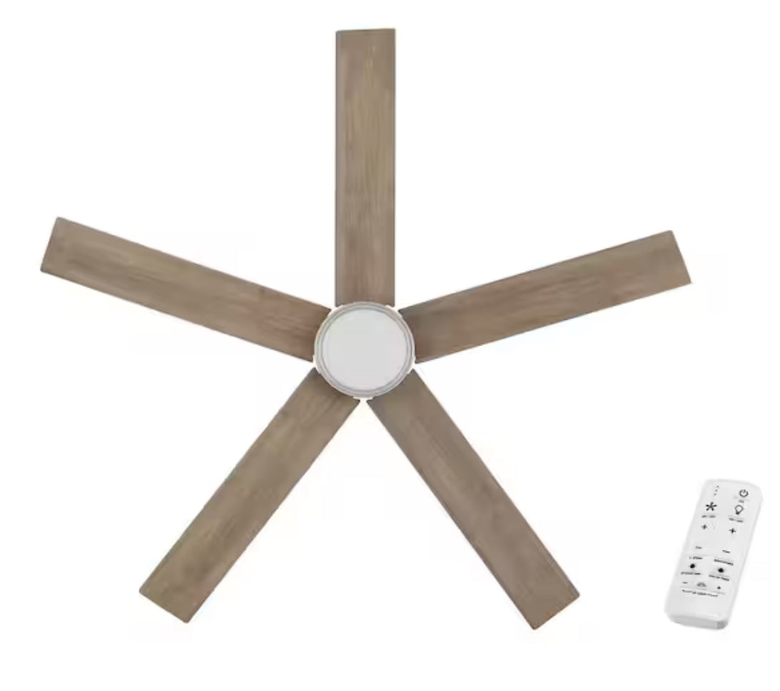 Ashburrow 52 in. Indoor Brushed Nickel Ceiling Fan with Adjustable White LED Down and Upper Accent Light with Remote