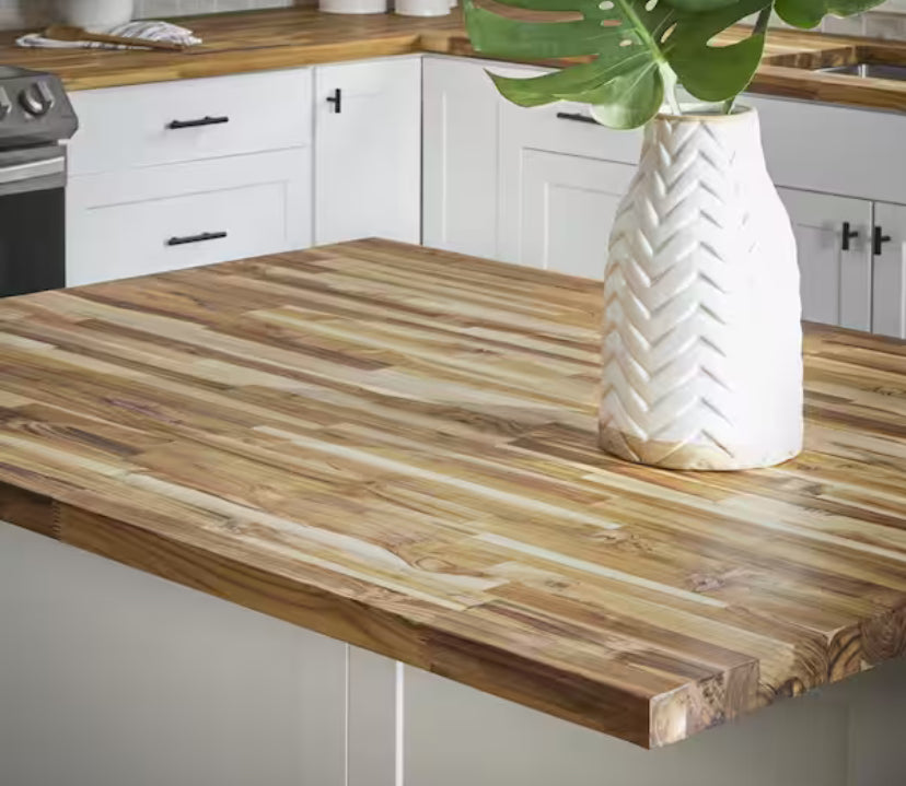 4 ft. L x 25 in. D Unfinished Teak Solid Wood Butcher Block Countertop With Square Edge