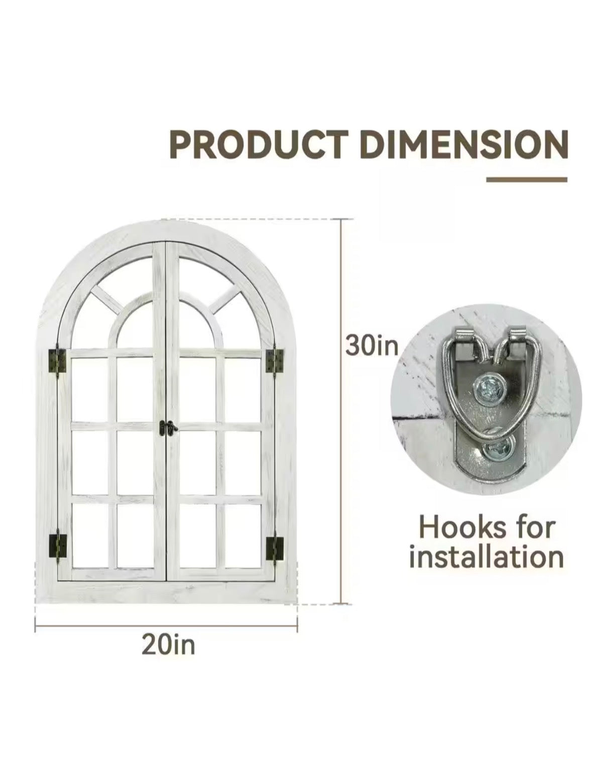 24 in. W x 36 in. H Farmhouse Arched White Washed Wood Framed Windowpane Wall Mirror