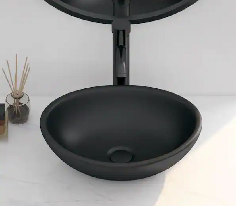 Eclisse 16 in. x 13 in. Matte Black Vitreous China Oval Bathroom Vessel Sink