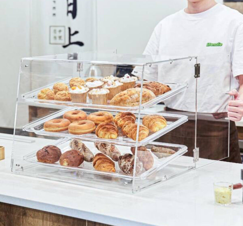 Pastry Display Case, 3-Tier Commercial Countertop Bakery Display Case, Acrylic Display Box, 20.7 in. L x 14.2 in. W