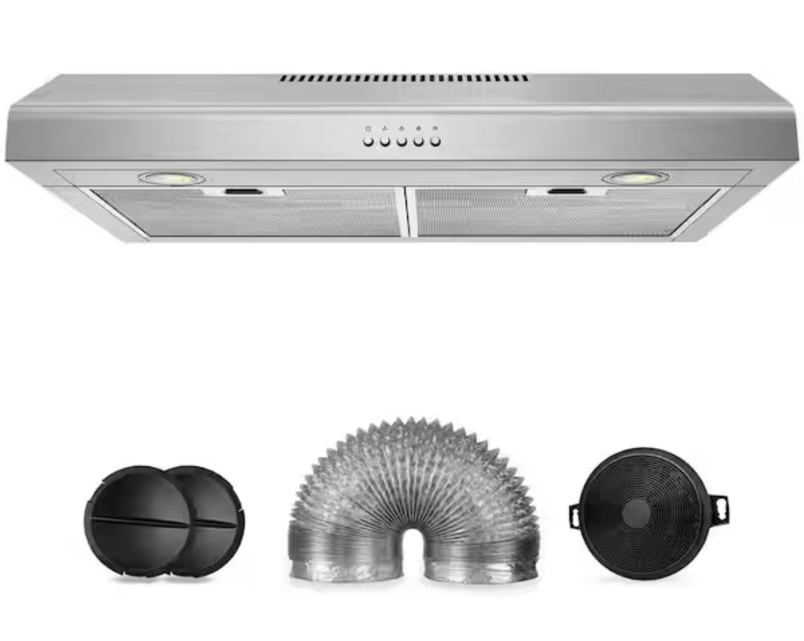 30 in. Duct Type 450 CFM Under Cabinet Range Hood With 2-Lights in Stainless Steel