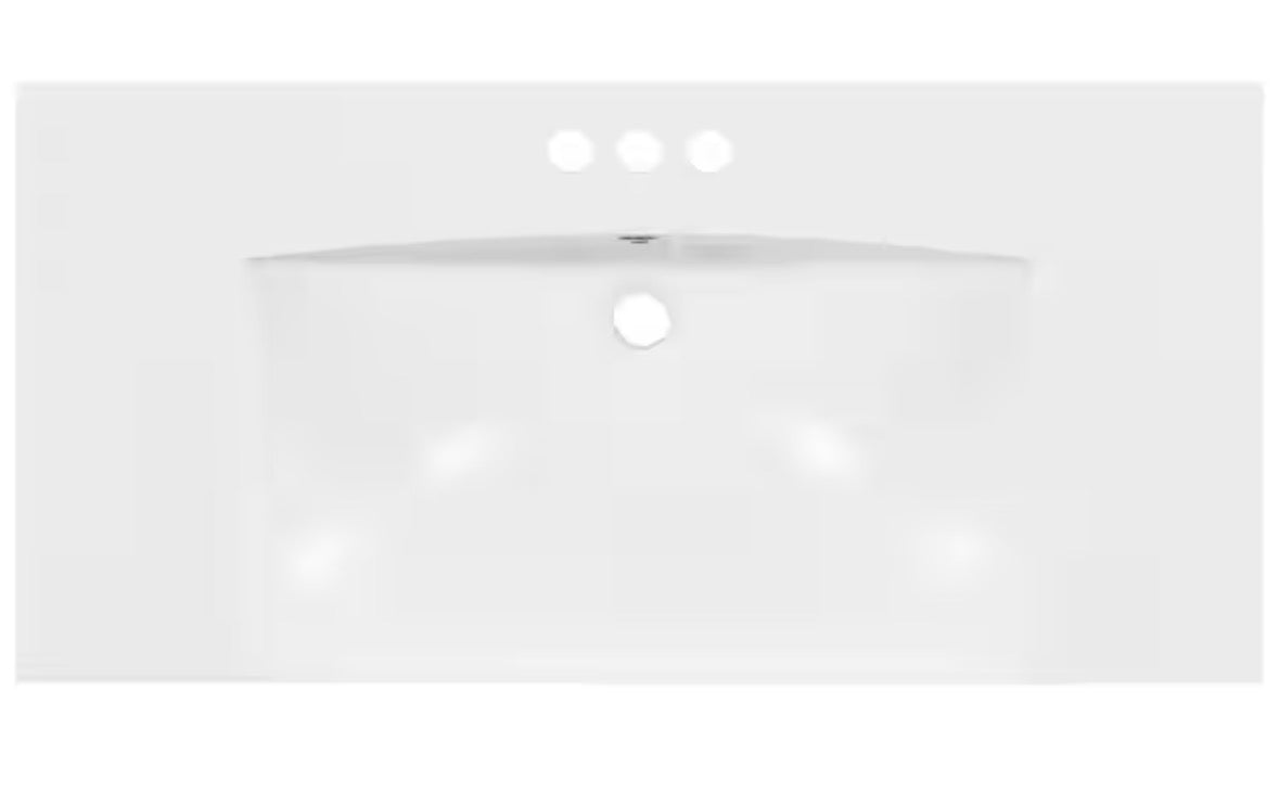 36 in. Undermount Bathroom Sink with Overflow Hole in White Resin