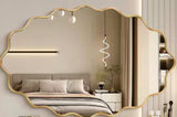 24 in. W x 36 in. H Oval Gold Aluminum Alloy Framed Scalloped Wavy Wall Mirror