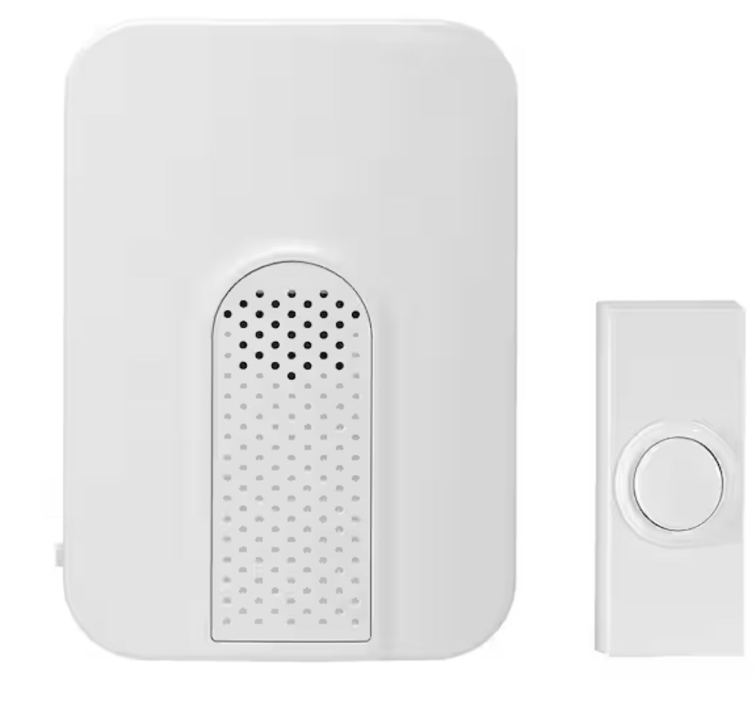 Wireless Plug-In Doorbell Kit with White Insert and 1 Push Button, White