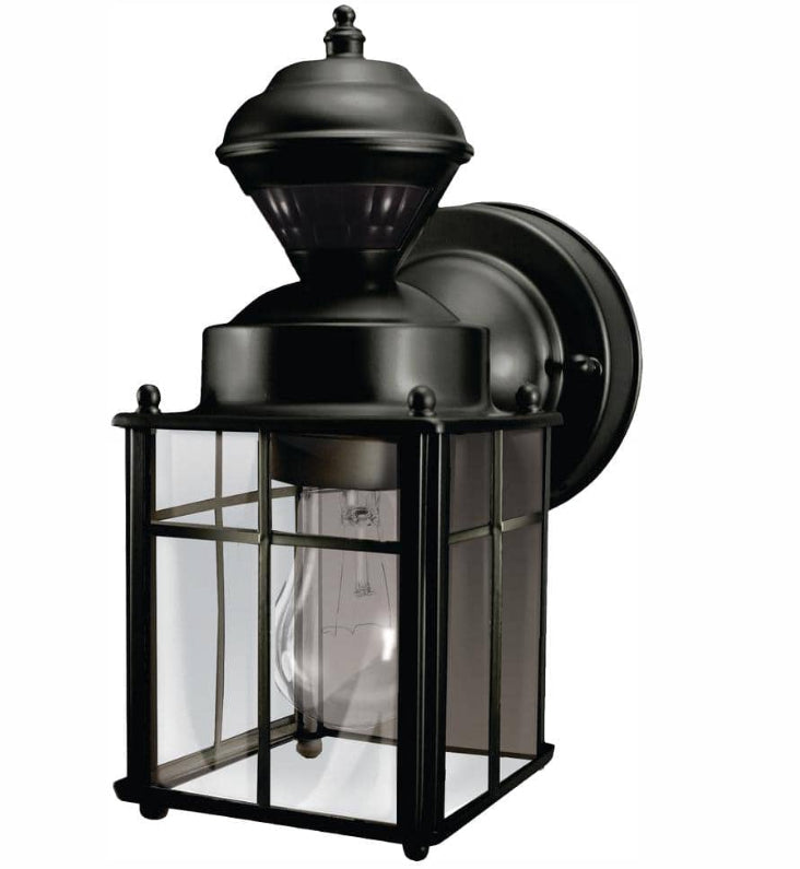 Bayside 9.5 in. Black Farmhouse 150-Degree Motion Sensor Outdoor 1-Light Wall Sconce