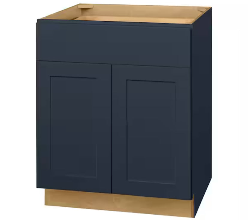 Avondale 27 in. W x 24 in. D x 34.5 in. H Ready to Assemble Plywood Shaker Base Kitchen Cabinet in Ink Blue