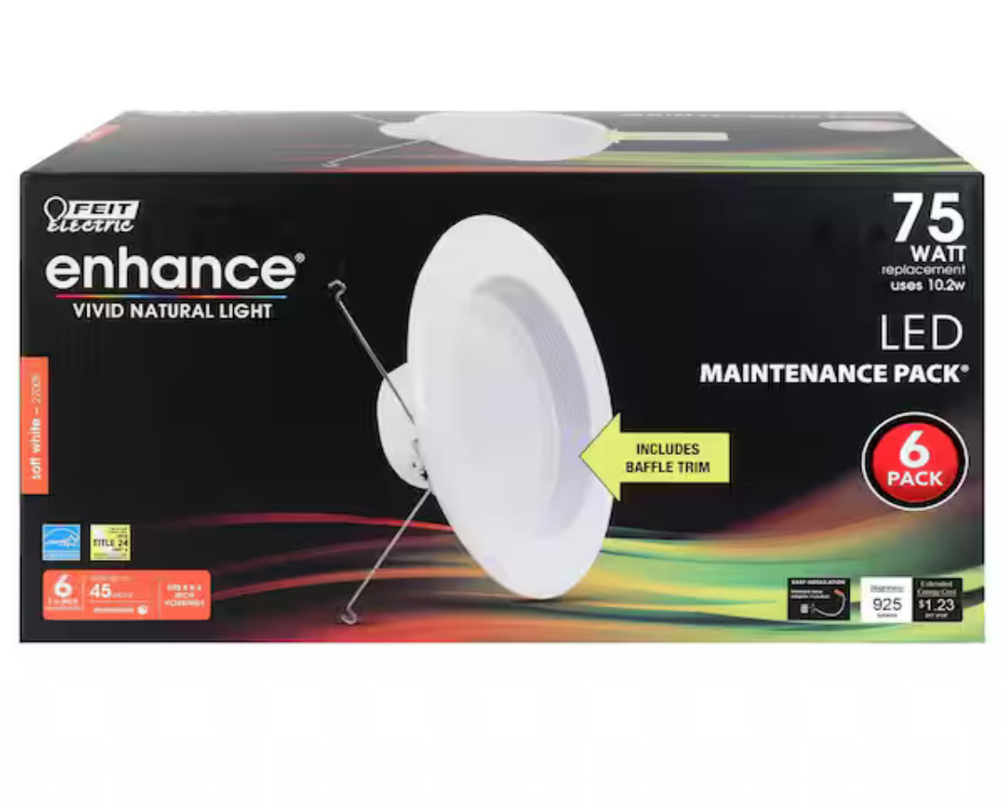 5/6 in. Integrated LED White Retrofit Recessed Light Trim Dimmable CEC Downlight Soft White 2700K, 6-Pack