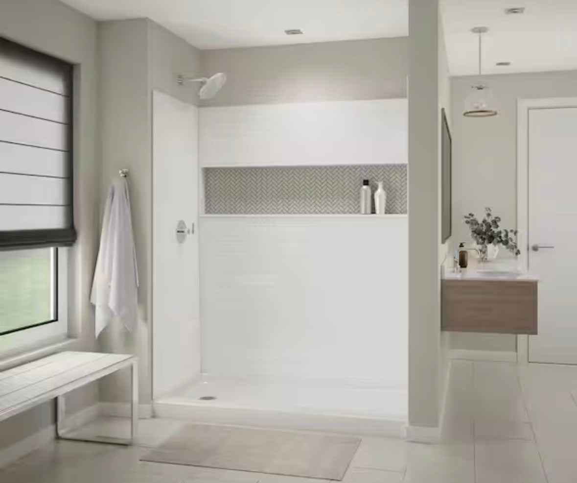 NexTile 32 in. D x 60 in. W x 74 in. H Composite Direct-to-Stud Four-Piece Alcove Subway Tile Shower Wall Kit in White