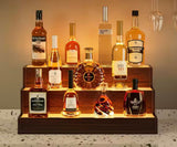 CH 11 in. H x 24 in. W 10-Bottle Walnut Engineered Wood Bar Shelves,LED Lighted Liquor Bottle Display Shelf