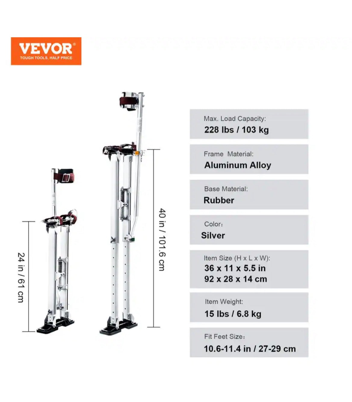 Drywall Stilts 24 in. to 40 in. Adjustable Aluminum Tool Stilts Durable and Non-slip Work Stilts