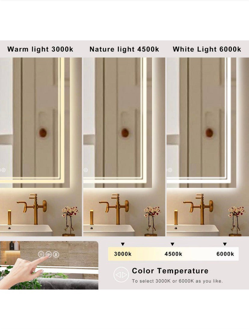 36 in. W x 60 in. H Rectangular Frameless LED Front Light Backlit Anti-Fog Wall Mirror Bathroom Vanity Mirror