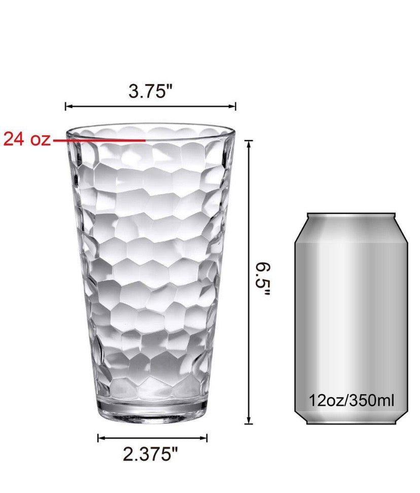 24 oz. Plastic Tumblers Set of 8, Reusable Cups, Stackable, BPA-Free, Shatter-Proof, Dishwasher-Safe