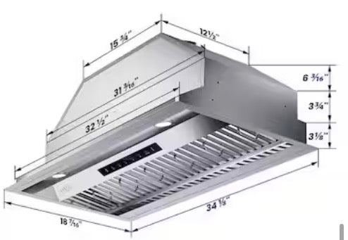 36 in. 900 CFM Convertible Insert Range Hood Stainless Steel with Baffle Filters, LED and Gesture Control