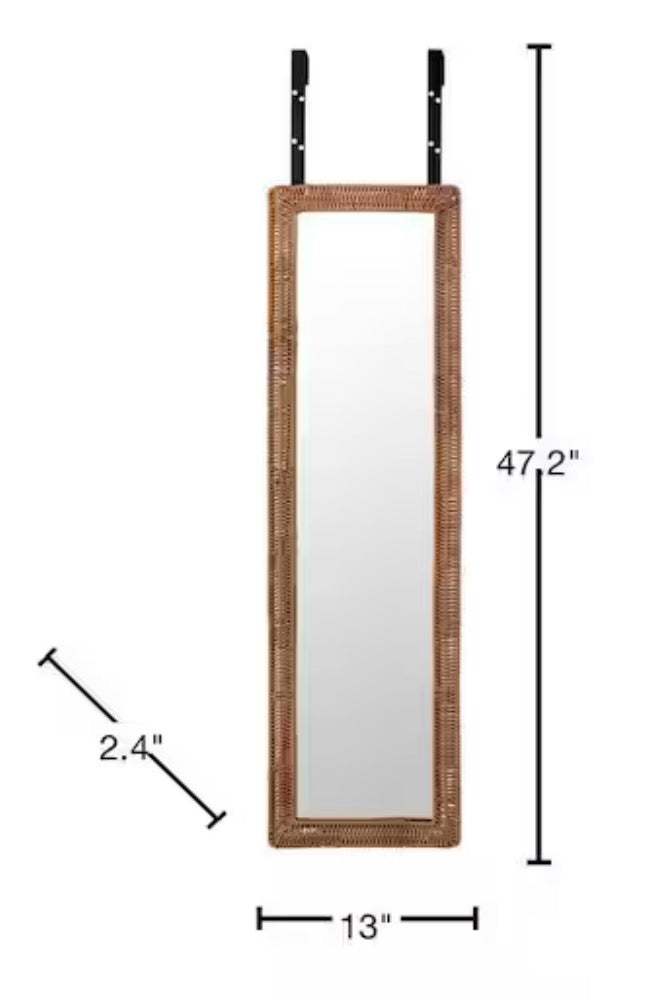Poly Rattan Over the Door Natural Framed Mirror (13 in. W x 47 in. H)