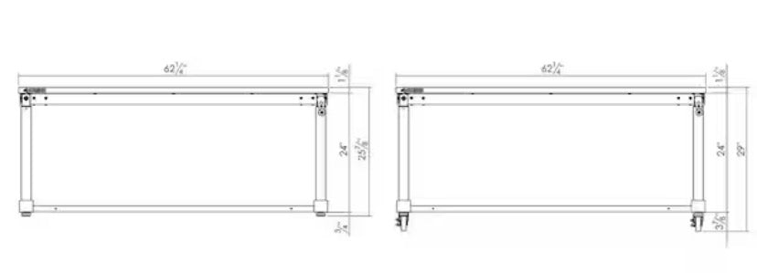 62 in. W x 24 in. D Adjustable Height White Worktable with Solid Wood Top