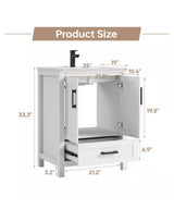 Vivi 25 in.W Single Sink White Freestanding Bath Vanity with White Engineered Solid Surface Top Unassembled
