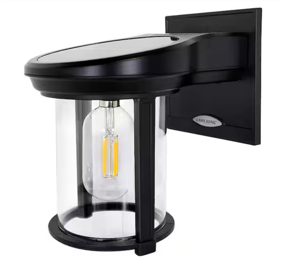 Solar Coach 1-Light Black Modern Outdoor Solar Wall Sconce Lantern with Warm White Integrated LED Light Bulb Included