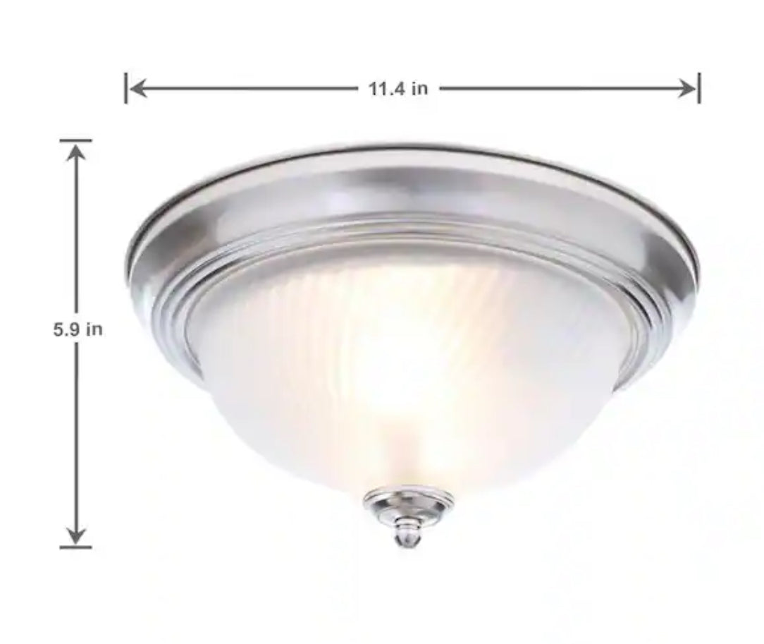 11 in. 2-Light Brushed Nickel Flush Mount with Frosted Swirl Glass Shade