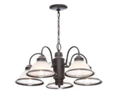 Halophane 5-Light Oil Rubbed Bronze Chandelier with Frosted Ribbed Glass Shades