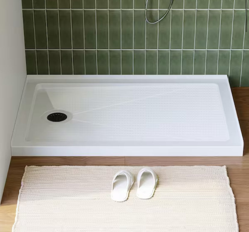 48 in. L x 32 in. W Alcove Shower Pan Base with Left Drain