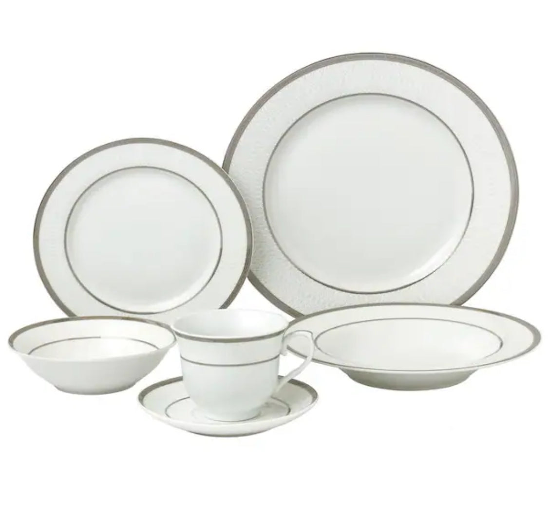 24-Piece Formal Silver Border Porcelain Dinnerware Set (Service for 4)