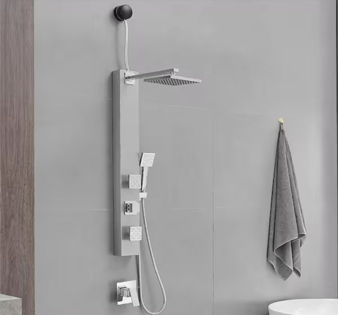 2-Jet Shower Tower Shower Panel System with Adjustable Square Raninfall Shower Head Hand Shower Wand in Polished Chrome