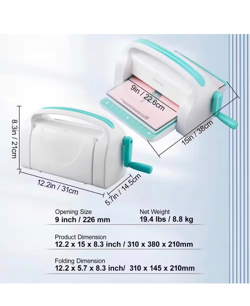 Manual Die Cutting and Embossing Machine, Portable Cut Machines, 9 in. Opening Scrapbooking Machine Full Kit Included