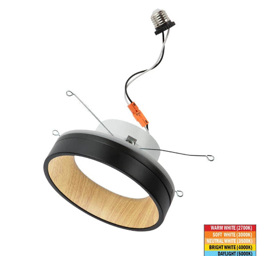 6 in. Retrofit Matte Black White Oak Accent Integrated LED Recessed Light Trim Night Light Feature Adjustable CCT
