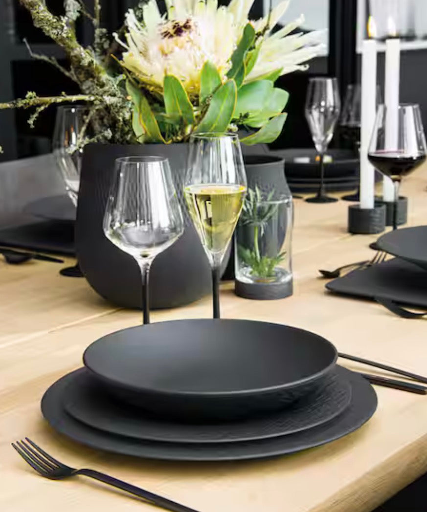 Manufacture Rock 12-Piece Black Service for Four Porcelain Dinnerware Set