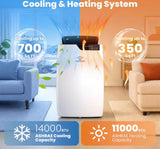 14,000 BTU 4-in-1 Portable Air Conditioner Cools 700 sq. ft., Heater, Dehumidifier, Fan and Auto Modes Remote in White