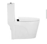 St. Tropez 1-piece 1.1/1.6 GPF Dual Vortex Flush Elongated Toilet in Glossy White w/ Matte Black Hardware, Seat Included