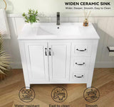 36 in. W x 18 in. D x 33 in. H Single Sink Bath Vanity in White with White Wood Top with Sink Set