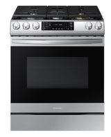 Samsung Smart WiFi 30-in 5 burners 6-cu ft Air Fry Convection Oven Slide-In Natural Gas Range ( Fingerprint Resistant Stainless Steel )