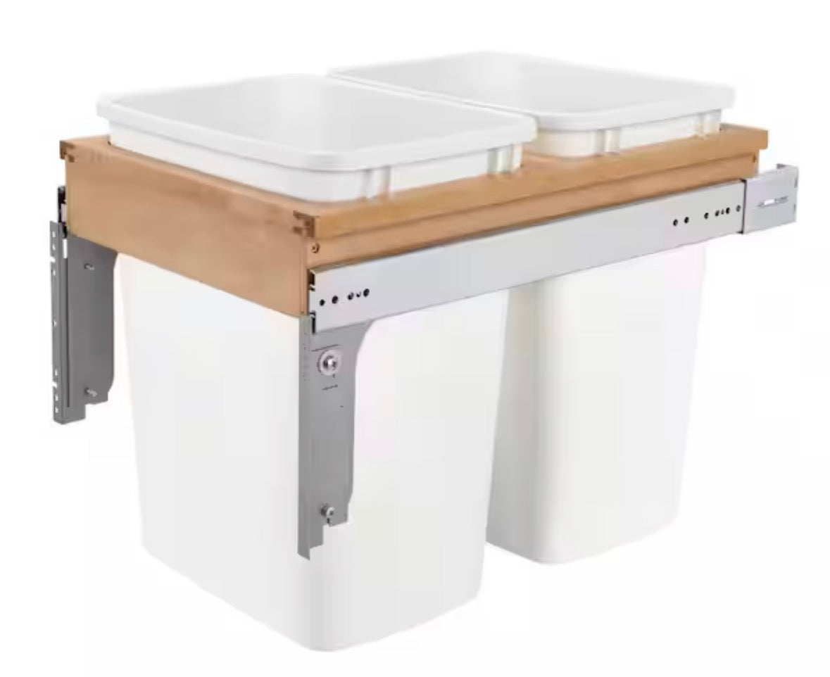 White Double Pull Out Top Mount Trash Can 35 qt.