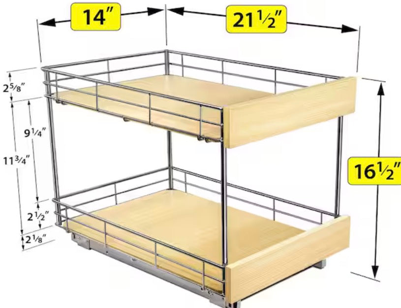 SELECT Pull Out Cabinet Organizer - Slide Out Drawers for Kitchen Cabinets - 14 in. x 21 in. Double