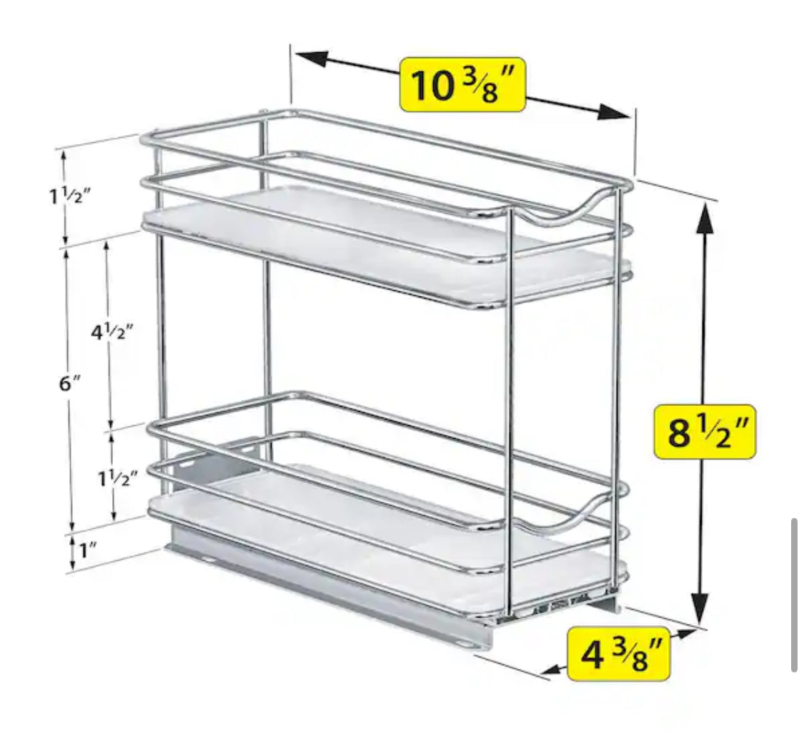 Slide Out Spice Rack Pull Out Cabinet Organizer 4-1/4 in. Wide - Double, Chrome