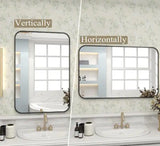 24 in. W x 36 in. H Rectangular Aluminum Alloy Framed Rounded Black Wall Mirror